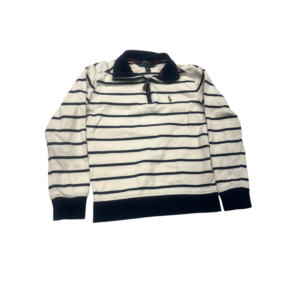 Polo Ralph Lauren Boys Size S 8 Quarter Zip Pullover Striped Navy White Sweater